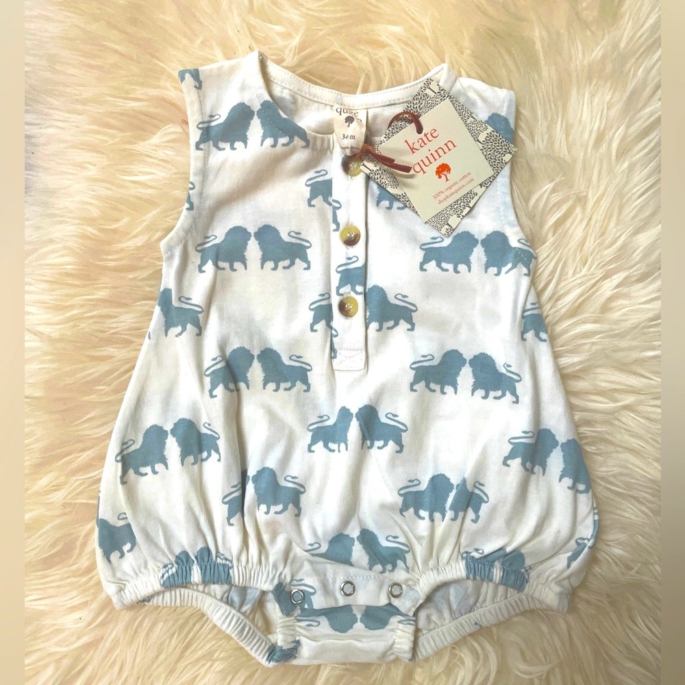 NWT Kate Quinn Organics Dancing Lions Tank Romper Rare! 3-6M